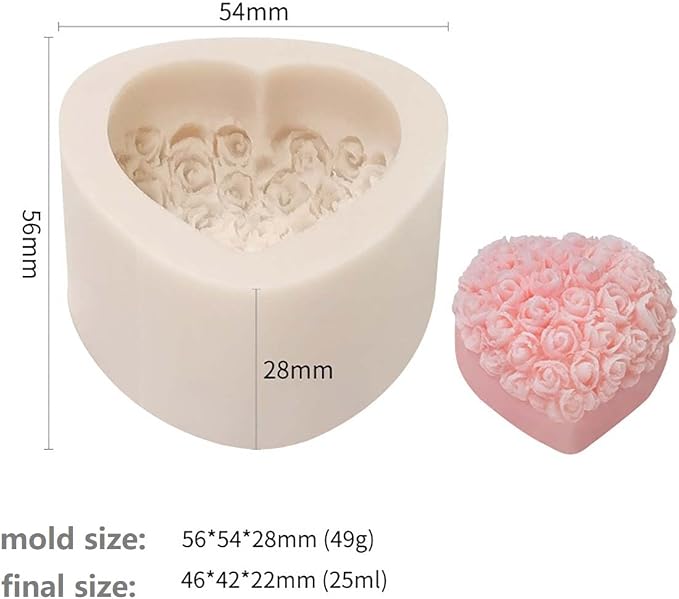 4 Pack Heart Resin Rose Flower Silicone Mold - Image 3