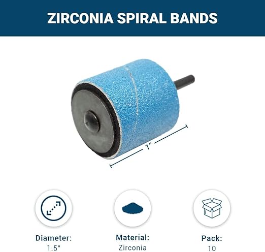 Benchmark Abrasives 1-1/2” x 1-1/2” Zirconia Abrasive Spiral Band Sleeves for Deburring Sanding Blending Polishing on Ferrous Metals, Copper, Wood, Plastic, Fiberglass (10 Pack) - 80 Grit