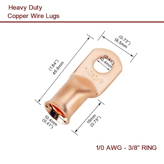 8Pcs 1/0 AWG 3/8" Stud and 8Pcs 1/0 AWG 5/16" Stud Heavy Duty Copper Wire Lugs with 16Pcs Heat Shrink Tubing Ring Terminals 1/0 Gauge Battery Cable Ends Bare Copper Eyelets