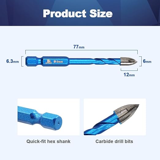 Masonry Drill Bit BRSCHNITT 10pcs Carbide Tips Concrete Drill Bit Set for Pots Bottles Ceramic Tile Glass Brick Ceramic Hex Shank