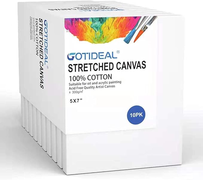 GOTIDEAL Stretched Canvas, 5x7 Inch Set of 10, Primed White by GOTIDEAL