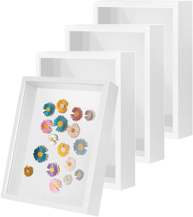 4 Pack 6x8 Shadow Box Frame, HD Glass White MDF Wooden Frames by CROISSANT