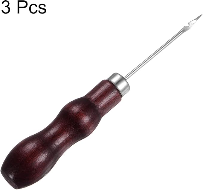 HARFINGTON 3pcs Handwork Sewing Awl Double Gourd Hook Head Awl Leather Punch Hole Tool with Wooden Handle Scratch for Broken Wire Drilling Stitching Repair and DIY Handmade, Rosewood Color
