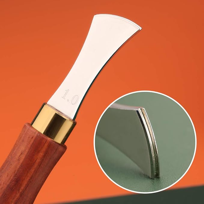 UOOU Leather Edge Creaser,1.0mm Professional Leather Tool,Edge Creaser Stainless Steel Red Wood Handle Tool for Beginners DIY Leather Craft