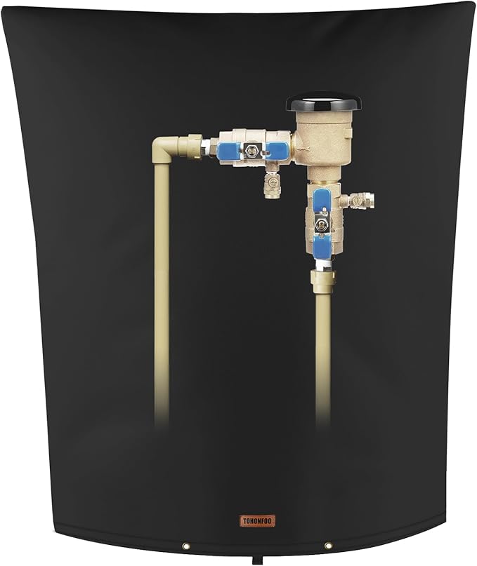 Backflow Preventer Pipe Insulation Cover (5°F) - Irrigation Sprinkler Valve Insulated Pouch - Water Well Pump Cover - Sturdy 5 Layers for Winter Freeze Protection, 26" W x 44" H, Black