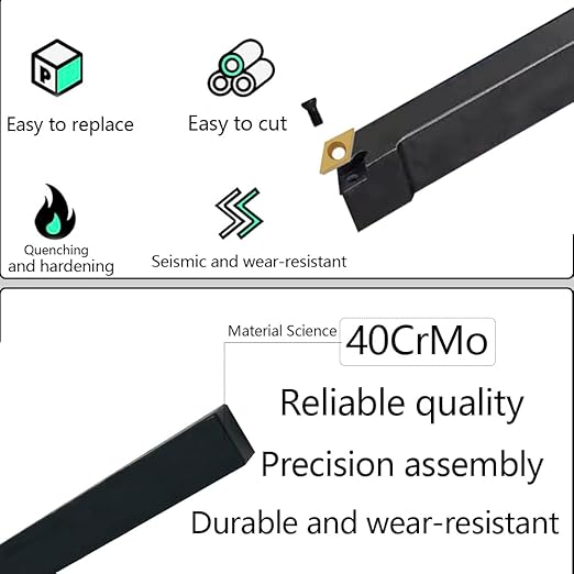 Indexable Lathe Turning Tool 3/8”10mm 7PCS Metal Lathe Tools+21PCS Carbide Inserts，Carbide Lathe Tools ，Lathe Tools，Hard Alloy Cutting Tools and Blades Used and Boring Mini Lathe Tools+10pcs Screw