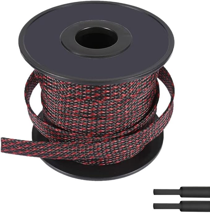 PET Expandable Braided Sleeving Wire Loom 1/8 Inch Cable Wrap Cable Sleeve Wire Protector Sleeve Tubing 100Feet, Red&Black