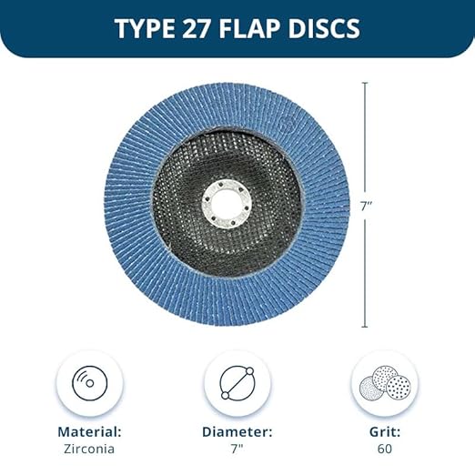 Benchmark Abrasives 7" x 7/8" Premium High Density Jumbo Zirconia Type 27 Flap Discs for Angle Grinder, 7 Inch Sanding Discs, Finishing, Deburring, Rust Removal - Grinding Wheels - (10 Pack) 60 Grit