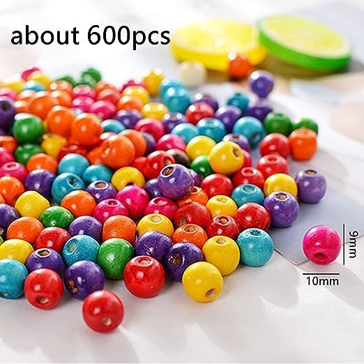 DAHI 600pcs Colorful Wooden Beads 10mm Round Wooden Loose Spacer Beads - Image 2