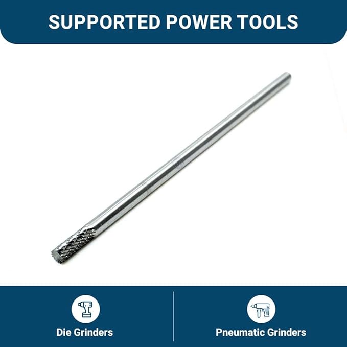Benchmark Abrasives 6” Cylindrical Shape End Cut Double Cut Tungsten Carbide Die Grinder Bits Metal Deburring Tool Rotary Burr, 1/4 Inch Shaft, Engraving Tool for Woodworking Shaping Carving (SB-1)