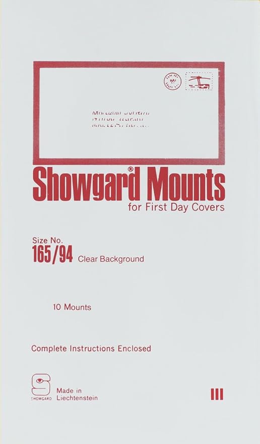 Stamp Mounts Clear Background Precut Size 165/94 First Day Cover 10 Mounts by Showgard