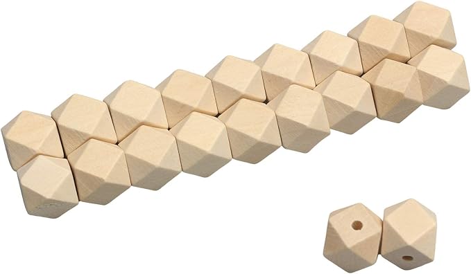 Geometric Wooden Beads, 16mm Smooth Loose Beads Unfinished Spacer Beading - Image 6