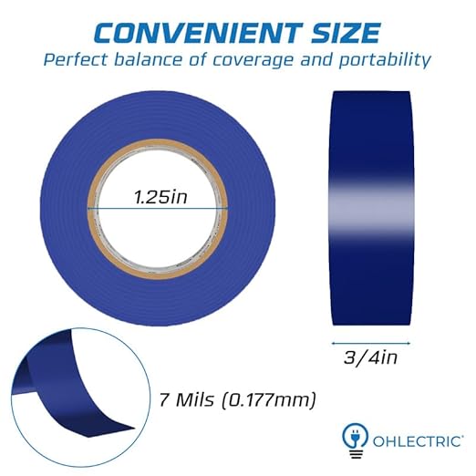 OHLECTRIC Professional Grade Vinyl Electrical Tape (20 Pack) Blue - 7 Mil Thick Flame-Retardant, Heat & Weather Resistant 3/4 Inch x 60 Feet | Ideal for Contractors & Electricians