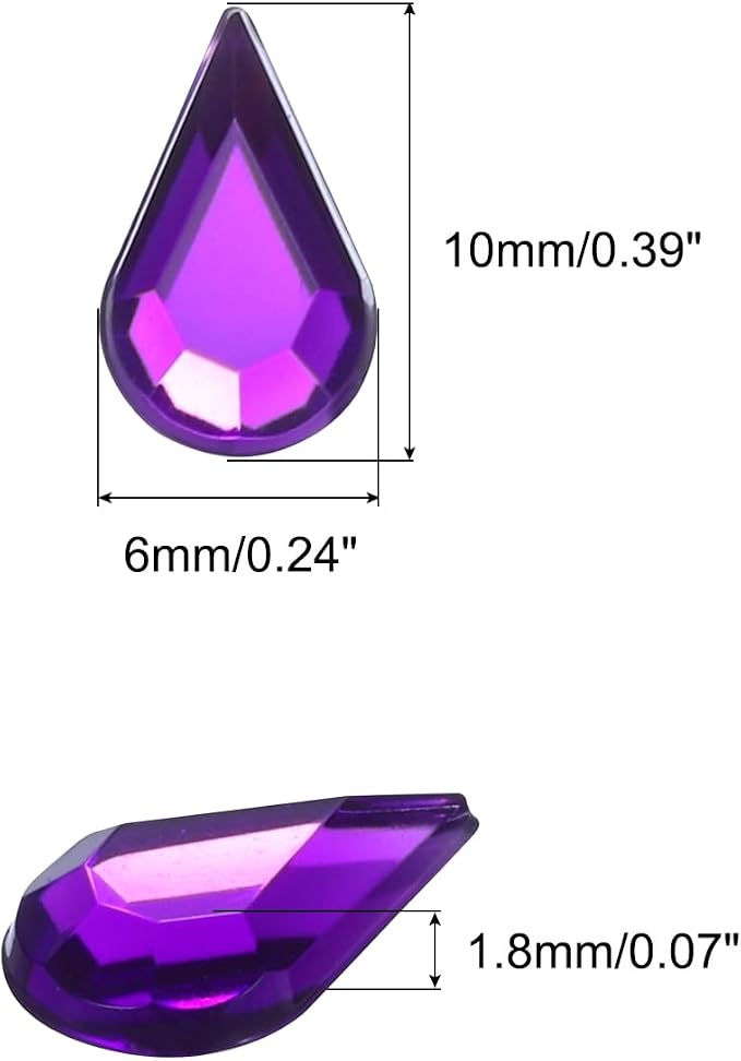 MECCANIXITY 50PCS Flat Back Acrylic Teardrop Gems 6x10mm Artificial Rhinestones - Image 2