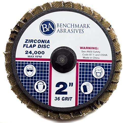 Benchmark Abrasives 2" Quick Change Zirconia Flap Disc Grinding Wheel with Male R-Type Back Design - Cleaning Finishing Deburring of Irregular Surfaces - for Die Grinder & More (10 Pack), 60 Grit
