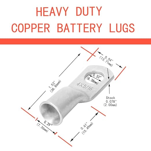 8Pcs 4 AWG 3/8" Stud and 8Pcs 4 AWG 5/16" Stud Heavy Duty Tinned Copper Wire Lugs with 16Pcs Heat Shrink Tubing Ring Terminals 4 Gauge Battery Cable Ends Bare Copper Eyelets