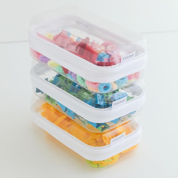 CoiiJoii Zippered Pouch Hard, Stackable Storage Bins, Portable Clear Bin Zipper - Image 8