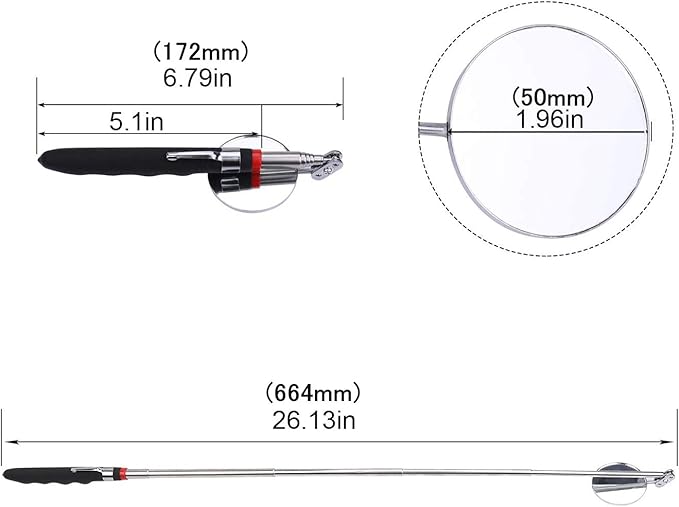 Telescoping Inspection Mirror Round Mirror Handle Tools Inspection Tool for Check The Condition of The Vehicle, Observe The Eyelashes, Mouth and Other Small Parts (Inspection Mirror 3PCS)