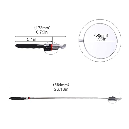 3pcs Telescoping Inspection Circular Mirror with 2 LED Inspection Mirror Mirror on a Stick extendable Mirror Automotive Mirror Large Inspection Mirror 360 Mirror