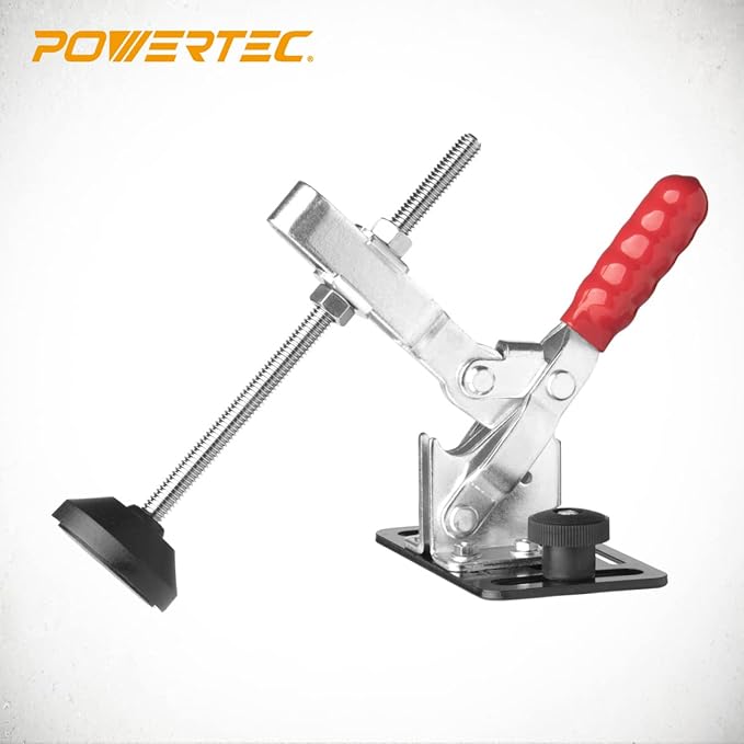 POWERTEC 71702 Vertical Hold Down Toggle Clamp and Mounting Plate Kit for Woodworking, 500LB Holding Capacity w/Quick Release