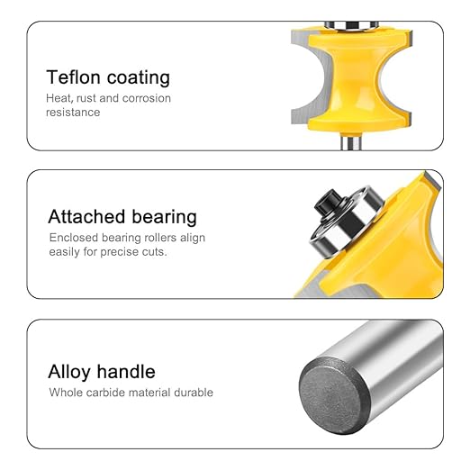 WSOOX 5PCS Bullnose Beading Router Bits with 1/4-Inch Shank Carbide-Tipped Corner Beading Bits Set Radius:1/4",3/8",1/2",5/8",3/4"