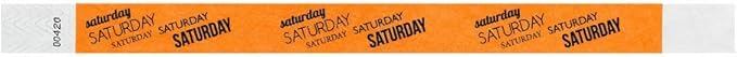 500 WristCo Saturday Neon Orange Tyvek Wristbands for Events - ¾” x 10” - Waterproof Recyclable Comfortable Tear Resistant Paper Bracelets Wrist Bands for Concerts Festivals Admission Party