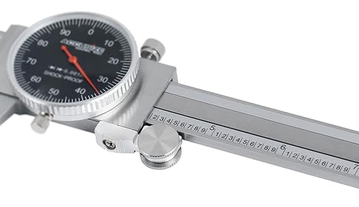 Accusize Industrial Tools 0-12'' by 0.001'' Black Face, Red Needle, Dial Caliper Stainless Steel in Fitted Box, P920-B212