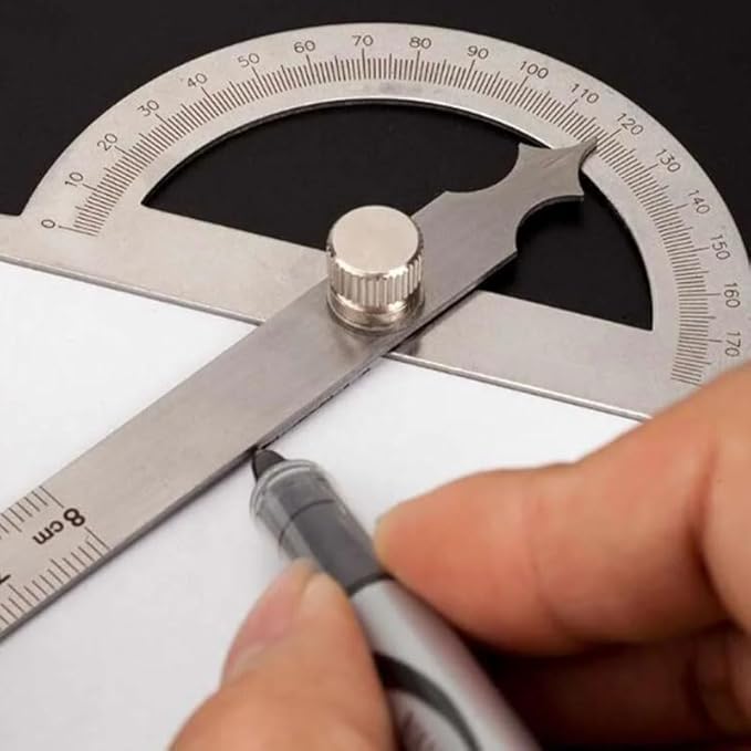 Haidong Angle Measuring Instrument Stainless Steel Protractor 0-180 Degree Rotary Arm Measuring Ruler Woodworking Degree Protractor（15cm）1PCS