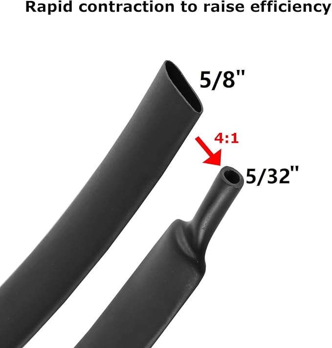 Heat Shrink Tubing 4:1 Dual Wall Adhesive Liner Wires Cable Wraps Connection Protection (Black, 5/8"-18ft)