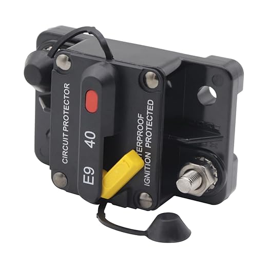 40 Amp Marine Circuit Breaker, IP67 Waterproof Manual Reset Switch, 12V-48V DC Circuit Breaker, 3/8" Studs, for Boat Trolling Motor/Marine ATV/Battery/Solar System, Suface Mount (40A)