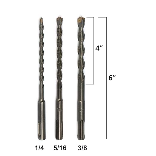 3PCS Rotary Hammer Drill Bits, SDS Plus Shak, 1/4"x6", 5/16"x6", 3/8"x6"