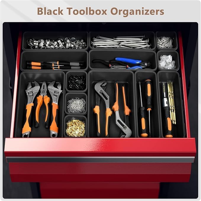 A-LuGei【Upgraded to 6 Size Tool Box Organizer,【4008 cu in】 Black Garage Organization and Storage Tray Divider Set, Desk Drawer Organizer, Toolbox for Tool Chest Cart WorkBench Small Parts Widget