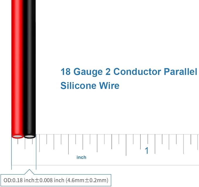 BNTECHGO 18 Gauge Flexible 2 Conductor Parallel Silicone Wire Spool Red Black High Resistant 200 deg C 600V for Single Color LED Strip Extension Cable Cord,Model,50ft Stranded Tinned Copper Wire