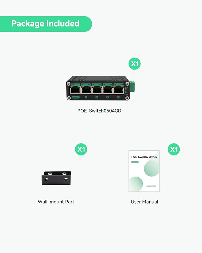 LINOVISION Industrial 5 Ports Gigabit Solar POE Switch with DC9V-54V to DC48V Voltage Booster,4 x IEEE802.3af/at 30W POE Ports @120W, IP40, Compact POE Power for Solar Power/RV Truck/VoIP Systems