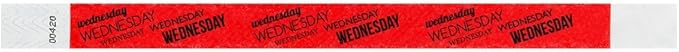 WristCo Wednesday Neon Red Tyvek Wristbands for Events - 500 Count ¾” x 10” - Waterproof Recyclable Comfortable Tear Resistant Paper Bracelets Wrist Bands for Concerts Festivals Admission Party