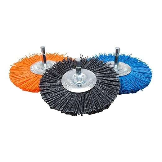 Benchmark Abrasives 3” Mounted Nylon Wire Wheel, Medium Grit, 1/4" Drill Shank, Perfect for Rust or Paint Removal Sanding Finishing on Aluminum, Brass, Copper - (Orange, 3")