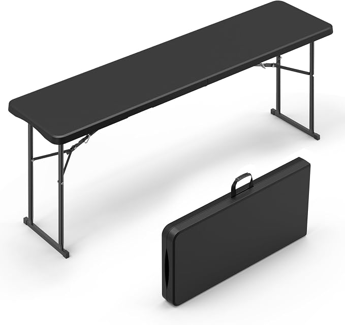 VINGLI 6 FT Narrow Folding Table, Tabletop Folded in Half, Home Work by VINGLI