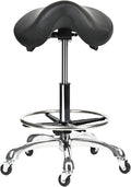 Saddle Tilting Stool Rolling Chair with Thicker Seat Swivel Ergonomic Height Adjustable Footrest Wheels for Beauty Spa Salon Dental Medical Clinic Kitchen Home Office Shop Bar Black
