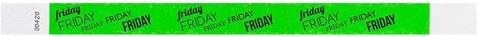 500 WristCo Friday Neon Green Tyvek Wristbands for Events - ¾” x 10” - Waterproof Recyclable Comfortable Tear Resistant Paper Bracelets Wrist Bands for Concerts Festivals Admission Party