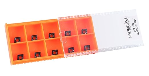 Accusize Industrial Tools Ccmt21.51-Md Cvd Coated Carbide Inserts, 10 Pcs/Box, Black and Yellow, 2200-1008