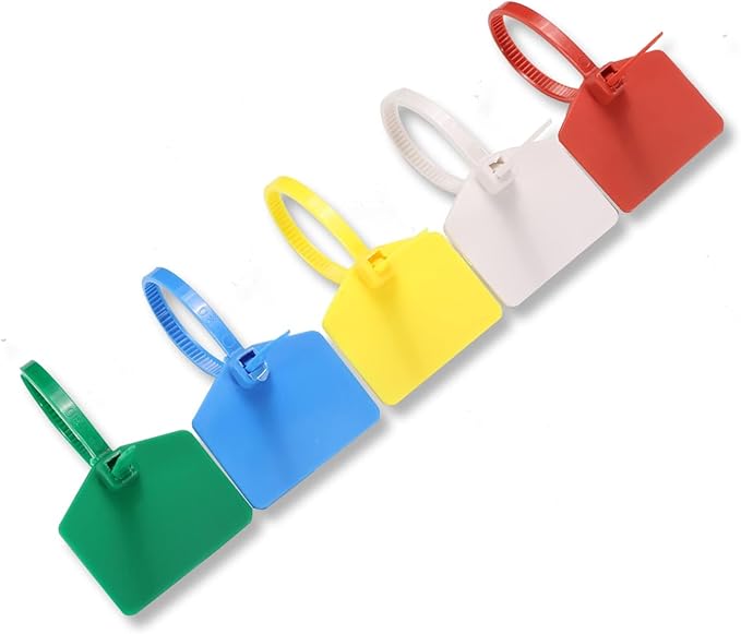 4 in Marker Nylon Cable Ties, Plastic Water Proof Tags, Self-Locking Written-on Cord Marker, Security Seals Label for Cabling, Wire Marking Label, Shipping Hanging Tags - White/ 100pcs