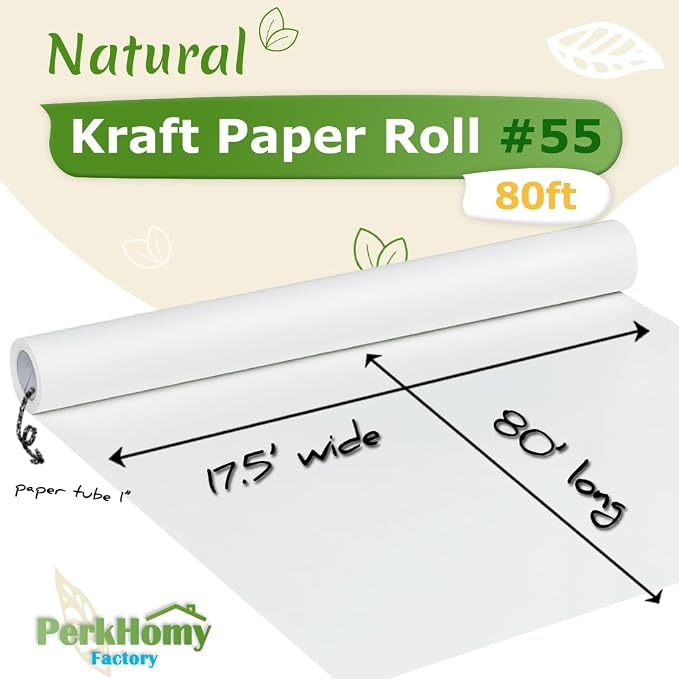 PerkHomy White Kraft Paper Roll 17.5" x 960" - Image 2
