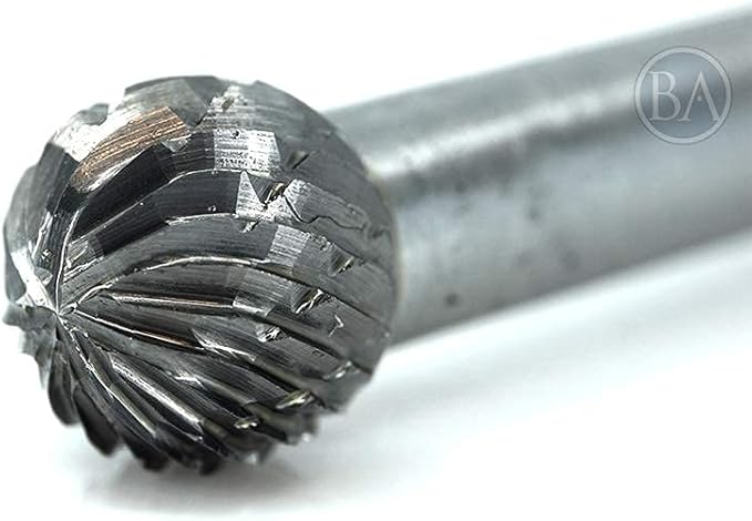 Benchmark Abrasives 6” Ball Shape Double Cut Tungsten Carbide Die Grinder Bits Metal Deburring Tool Rotary Burr, 1/4 Inch Shaft, Engraving Tool for Woodworking Shaping Carving (SD-3)