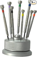 9-Piece Watchmaker Screwdriver Set with Revolving Stand & Extra Blades - Precision Screwdriver Set for Watch Repair, Jewelry, and Electronics, Includes Sizes 0.5mm to 2.5mm