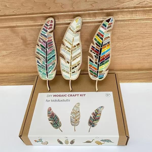 Rekeell DIY Mosaic Feather Art Kit, Wooden Base - Image 3