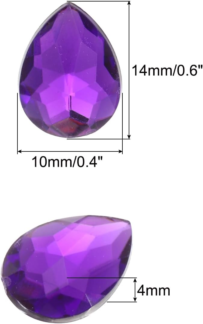 MECCANIXITY 50PCS Flat Back Acrylic Teardrop Gems 10x14mm Artificial Rhinestones - Image 2