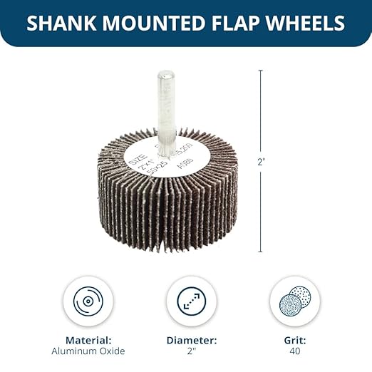 Benchmark Abrasives Aluminum Oxide 2 Inch Flap Wheel - 1” Length 1/4" Shank Mounted Sander for Deburring, Sanding, Grinding, Paint Removal - Polishing Wheel for Drill & Grinder (10 Pack) - 40 Grit