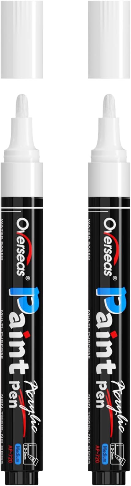 Overseas 2 Pack White Acrylic Paint Pens Permanent Markers, Medium Tip | by Overseas