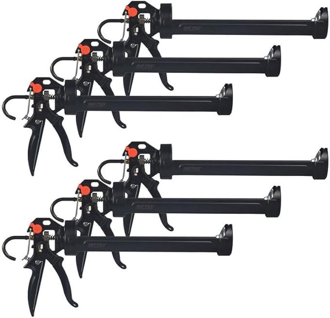 AWF PRO 29 oz Dual Thrust Caulk Gun - 25:1 or 12:1 Thrust Ratio, Dripless, Rotating Barrel, Comfort Grip, with Built-In Puncture Tool, Pack of 6