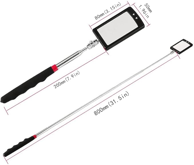Telescoping Inspection Mirror Mechanics Mirror with 2 LED Lighted, Mirror on a Stick Handle Tool for Checking Observing Vehicle Small Parts,Present for Christmas, Birthday Everyday Carry (3 PCS)